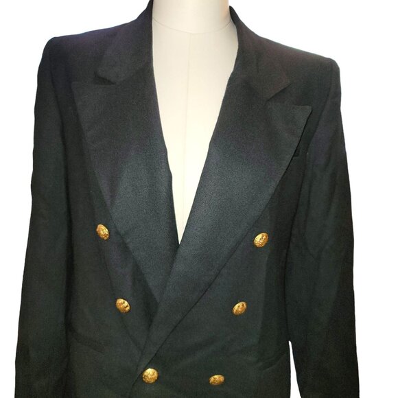 Vintage Navy Blue Wool Blazer Gold Buttons FOR UPCYCLING Womens Size 8  DH854 - Picture 2 of 12